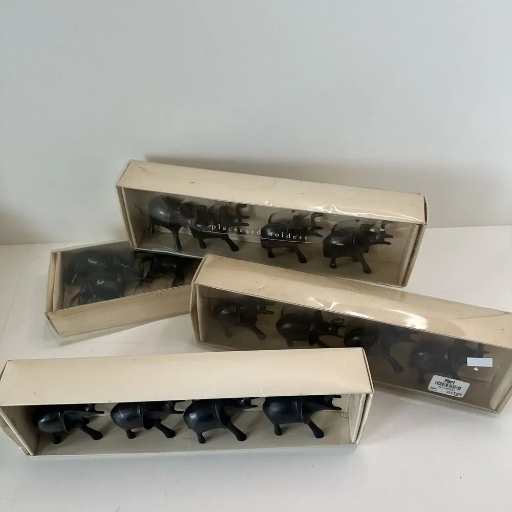 Place Card Holders Dark Bronze Elephant Pier 1 Reservation Photo Trunk Up Set/8